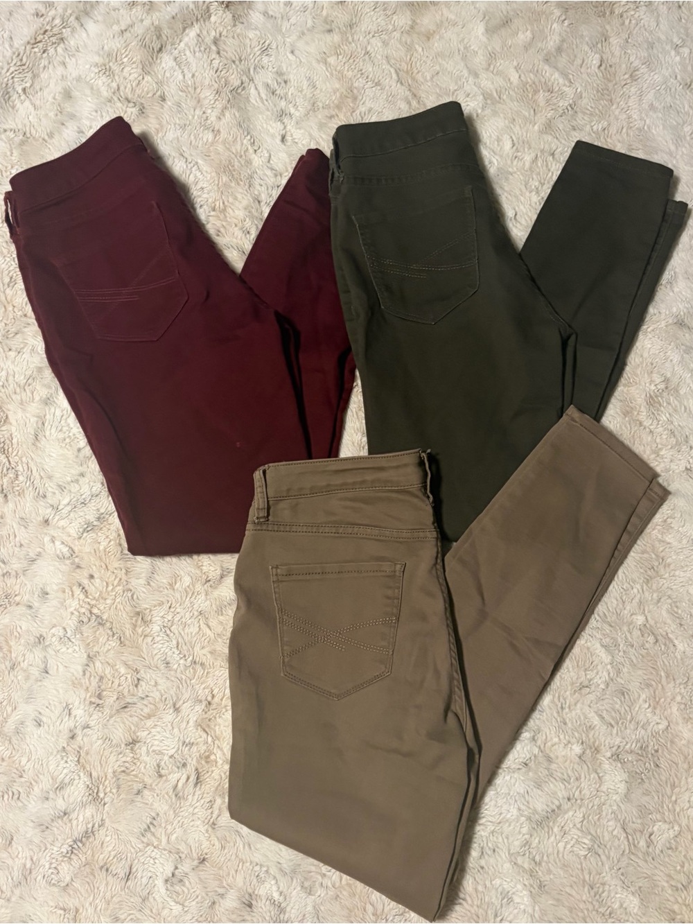 3 Aeropostale Skinny Jeans. Olive Green, Burgundy, and Brown